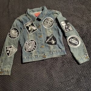 Le More patch denim jacket football patches all over L